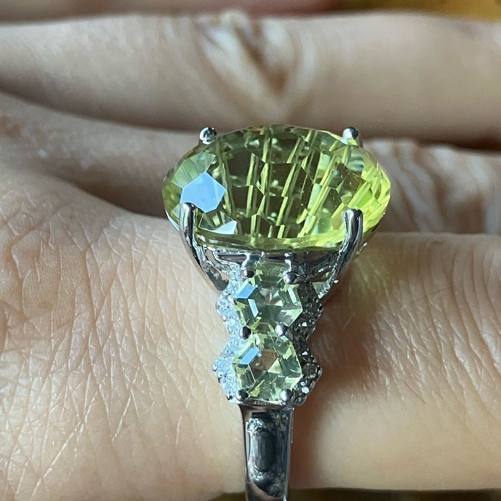 Genuine Golden Quartz Sterling Silver Cocktail Ring Size 10 - Picture 3 of 9